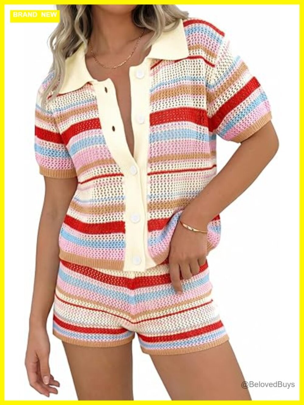 Women's 2 Piece Knit Cover Up Short Set Matching Outfit Summer Beach